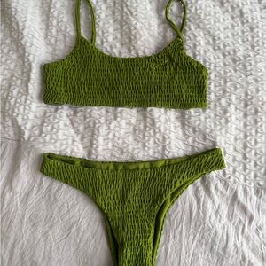 Green Textured Bikini Set